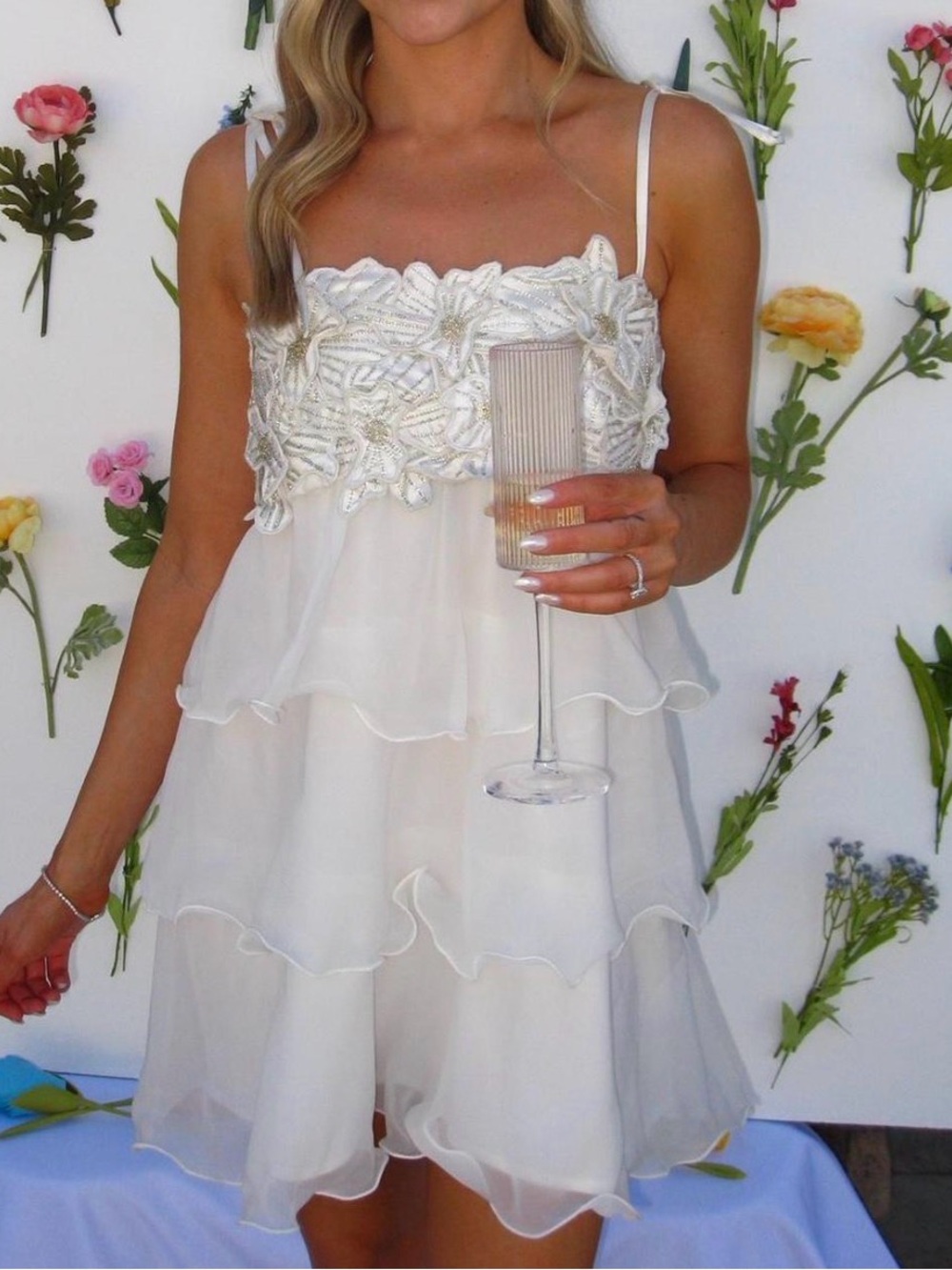 Show Me Your MuMu White Gabriella Tiered Embellished Mini Dress